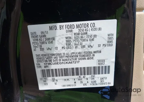 2012 Ford Escape Limited from USA, damaged, VIN 1FMCU0EG1CKA67217